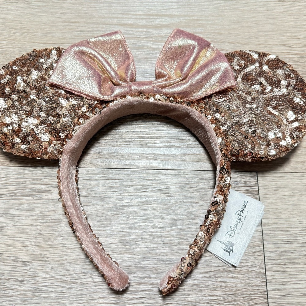 Authentic Disney Parks Sequin Minnie Mouse Ears Headband light Pink Gold